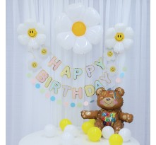 플라워 데이지풍선세트 생일파티용품 데이지가랜드 장식 테디베어 은박 호일